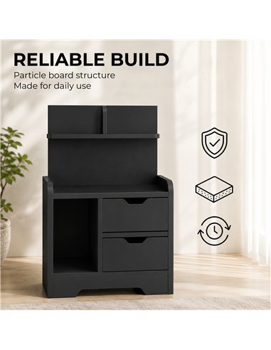 HOMCOM Bedside Table, Small Bedside Cabinet with 2 Drawers and Storage Shelves for Bedroom, Black Wood Effect