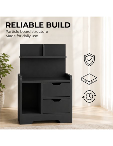 HOMCOM Bedside Table, Small Bedside Cabinet with 2 Drawers and Storage Shelves for Bedroom, Black Wood Effect - pic 211181 | FastDaddyshop
