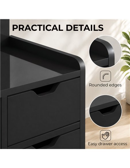 HOMCOM Bedside Table, Small Bedside Cabinet with 2 Drawers and Storage Shelves for Bedroom, Black Wood Effect - pic 211182 | FastDaddyshop
