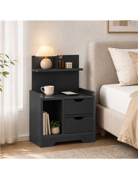 HOMCOM Bedside Table, Small Bedside Cabinet with 2 Drawers and Storage Shelves for Bedroom, Black Wood Effect - pic 211183 | FastDaddyshop