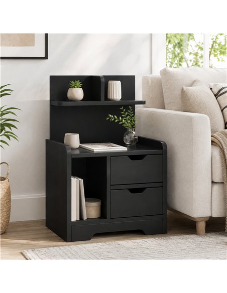 HOMCOM Bedside Table, Small Bedside Cabinet with 2 Drawers and Storage Shelves for Bedroom, Black Wood Effect - pic 211184 | FastDaddyshop
