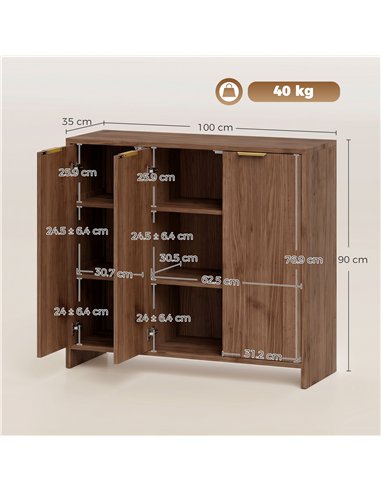 HOMCOM Sideboard Cabinet, Modern Storage Cabinet with 3 Doors and Adjustable Shelves for Living Room, Dining Room, Brown