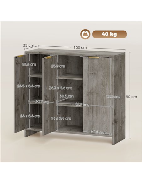 HOMCOM Sideboard Cabinet, Modern Storage Cabinet with 3 Doors and Adjustable Shelves for Living Room, Dining Room, Grey - pic 211196 | FastDaddyshop