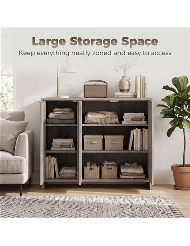 HOMCOM Sideboard Cabinet, Modern Storage Cabinet with 3 Doors and Adjustable Shelves for Living Room, Dining Room, Grey