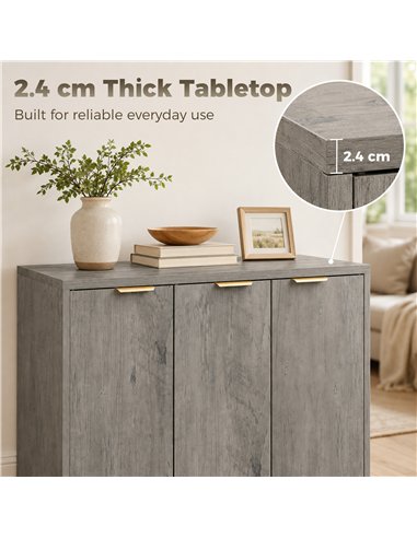 HOMCOM Sideboard Cabinet, Modern Storage Cabinet with 3 Doors and Adjustable Shelves for Living Room, Dining Room, Grey