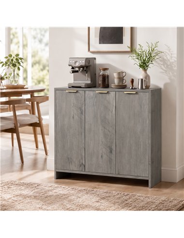HOMCOM Sideboard Cabinet, Modern Storage Cabinet with 3 Doors and Adjustable Shelves for Living Room, Dining Room, Grey