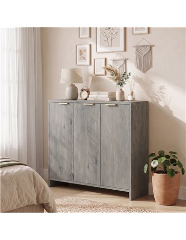 HOMCOM Sideboard Cabinet, Modern Storage Cabinet with 3 Doors and Adjustable Shelves for Living Room, Dining Room, Grey
