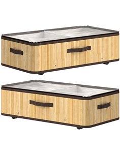 HOMCOM 60L Under Bed Storage with Wheels Pack of 2, Underbed Storage Box with Clear Lid Cover and Reinforced Handle, Natural