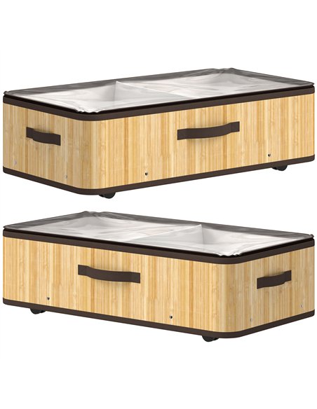 HOMCOM 60L Under Bed Storage with Wheels Pack of 2, Underbed Storage Box with Clear Lid Cover and Reinforced Handle, Natural - pic 211203 | FastDaddyshop