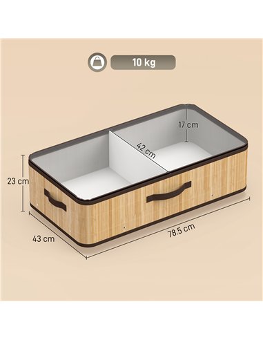 HOMCOM 60L Under Bed Storage with Wheels Pack of 2, Underbed Storage Box with Clear Lid Cover and Reinforced Handle, Natural