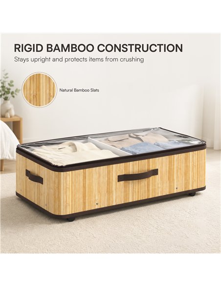 HOMCOM 60L Under Bed Storage with Wheels Pack of 2, Underbed Storage Box with Clear Lid Cover and Reinforced Handle, Natural - pic 211206 | FastDaddyshop