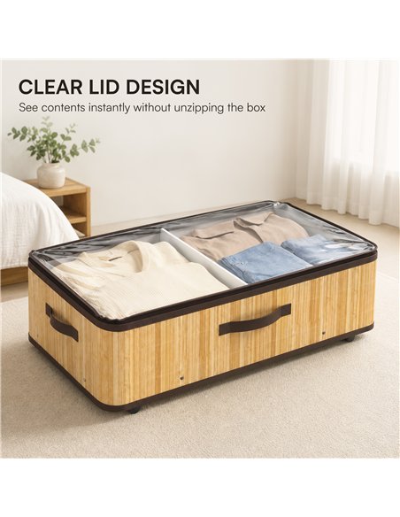 HOMCOM 60L Under Bed Storage with Wheels Pack of 2, Underbed Storage Box with Clear Lid Cover and Reinforced Handle, Natural - pic 211209 | FastDaddyshop