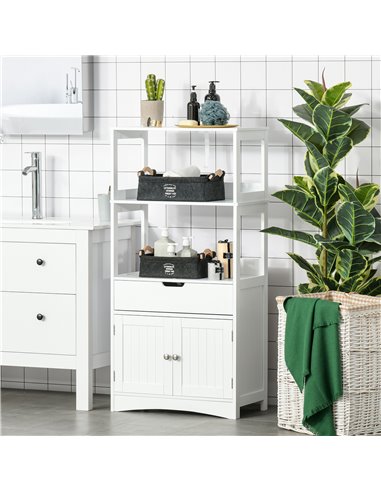 Kleankin Bathroom Free Standing Cabinet with Shelves, Drawer, Doors, White
