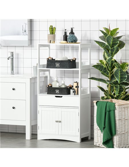 Kleankin Bathroom Free Standing Cabinet with Shelves, Drawer, Doors, White - pic 21121 | FastDaddyshop