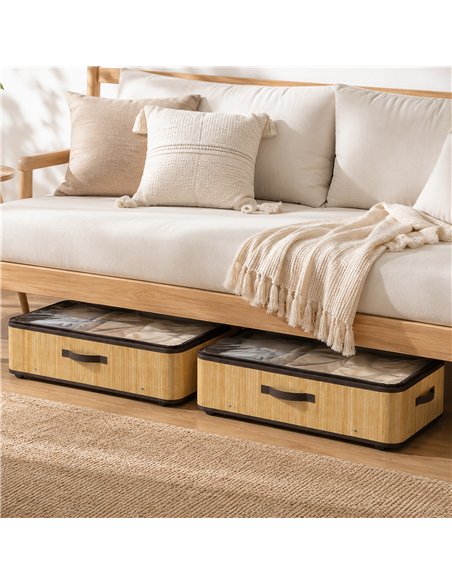 HOMCOM 60L Under Bed Storage with Wheels Pack of 2, Underbed Storage Box with Clear Lid Cover and Reinforced Handle, Natural - pic 211210 | FastDaddyshop