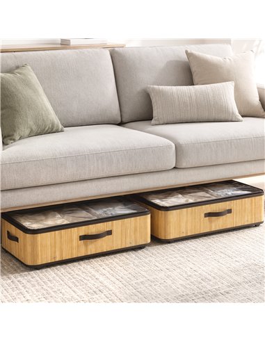 HOMCOM 60L Under Bed Storage with Wheels Pack of 2, Underbed Storage Box with Clear Lid Cover and Reinforced Handle, Natural
