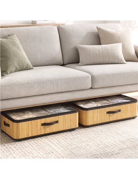 HOMCOM 60L Under Bed Storage with Wheels Pack of 2, Underbed Storage Box with Clear Lid Cover and Reinforced Handle, Natural - pic 211211 | FastDaddyshop