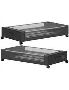 HOMCOM 40L Under Bed Storage On Wheels Pack of 2, Fabric Rolling Under Bed Drawers with Clear Lid, Zip, Steel Frame, Black