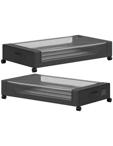 HOMCOM 40L Under Bed Storage On Wheels Pack of 2, Fabric Rolling Under Bed Drawers with Clear Lid, Zip, Steel Frame, Black - pic 211212 | FastDaddyshop