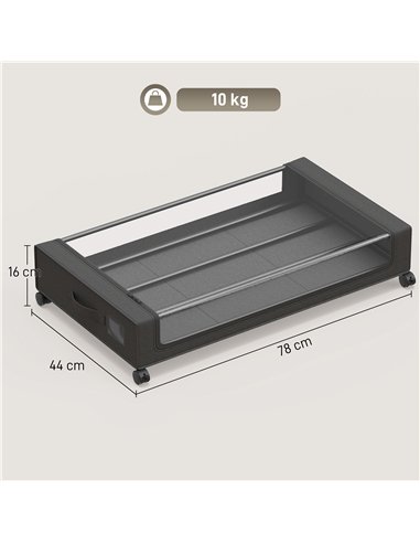 HOMCOM 40L Under Bed Storage On Wheels Pack of 2, Fabric Rolling Under Bed Drawers with Clear Lid, Zip, Steel Frame, Black