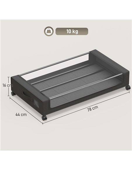 HOMCOM 40L Under Bed Storage On Wheels Pack of 2, Fabric Rolling Under Bed Drawers with Clear Lid, Zip, Steel Frame, Black - pic 211214 | FastDaddyshop