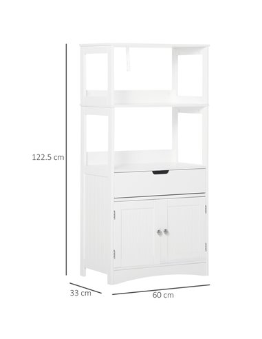 Kleankin Bathroom Free Standing Cabinet with Shelves, Drawer, Doors, White