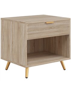 HOMCOM Bedside Table with Drawer and Open Compartment, Nightstand with Handle for Bedroom, Living Room, Natural Wood Finish