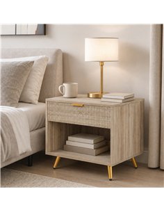 HOMCOM Bedside Table with Drawer and Open Compartment, Nightstand with Handle for Bedroom, Living Room, Natural Wood Finish 2