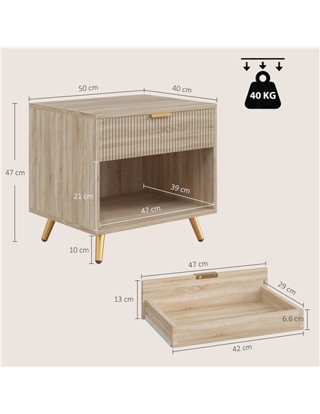 HOMCOM Bedside Table with Drawer and Open Compartment, Nightstand with Handle for Bedroom, Living Room, Natural Wood Finish - pic 211223 | FastDaddyshop