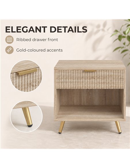 HOMCOM Bedside Table with Drawer and Open Compartment, Nightstand with Handle for Bedroom, Living Room, Natural Wood Finish - pic 211224 | FastDaddyshop