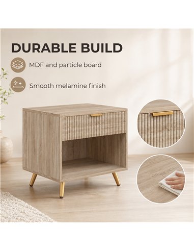 HOMCOM Bedside Table with Drawer and Open Compartment, Nightstand with Handle for Bedroom, Living Room, Natural Wood Finish