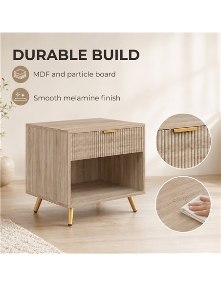 HOMCOM Bedside Table with Drawer and Open Compartment, Nightstand with Handle for Bedroom, Living Room, Natural Wood Finish - pic 211226 | FastDaddyshop