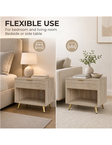 HOMCOM Bedside Table with Drawer and Open Compartment, Nightstand with Handle for Bedroom, Living Room, Natural Wood Finish