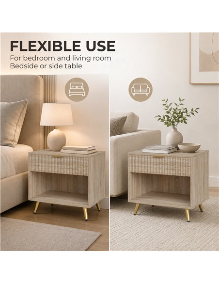 HOMCOM Bedside Table with Drawer and Open Compartment, Nightstand with Handle for Bedroom, Living Room, Natural Wood Finish - pic 211227 | FastDaddyshop