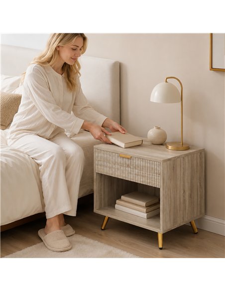 HOMCOM Bedside Table with Drawer and Open Compartment, Nightstand with Handle for Bedroom, Living Room, Natural Wood Finish - pic 211228 | FastDaddyshop