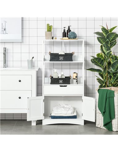 Kleankin Bathroom Free Standing Cabinet with Shelves, Drawer, Doors, White