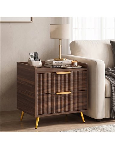 HOMCOM Elegant Two-Drawer Bedside Table - Walnut Brown