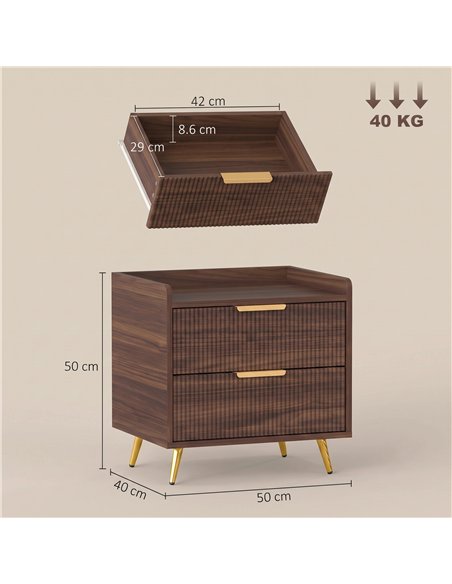 HOMCOM Elegant Two-Drawer Bedside Table - Walnut Brown - pic 211232 | FastDaddyshop
