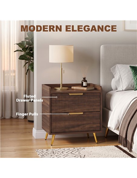 HOMCOM Elegant Two-Drawer Bedside Table - Walnut Brown - pic 211233 | FastDaddyshop