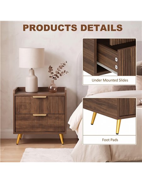 HOMCOM Elegant Two-Drawer Bedside Table - Walnut Brown - pic 211235 | FastDaddyshop