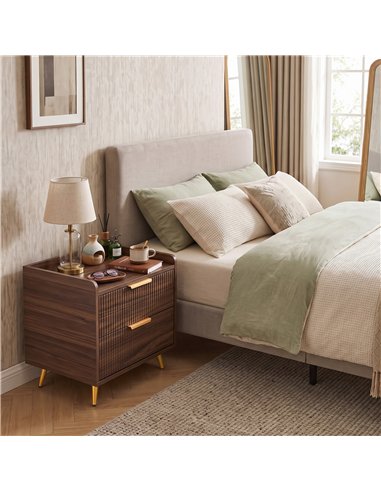 HOMCOM Elegant Two-Drawer Bedside Table - Walnut Brown