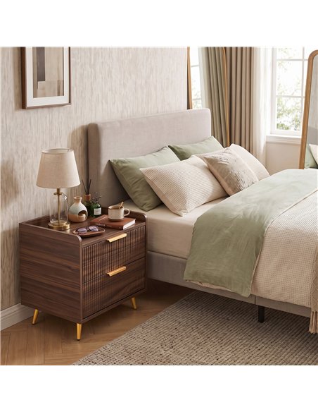 HOMCOM Elegant Two-Drawer Bedside Table - Walnut Brown - pic 211236 | FastDaddyshop
