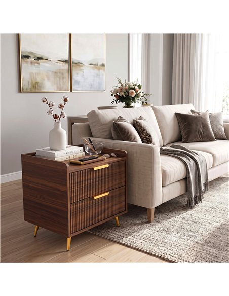 HOMCOM Elegant Two-Drawer Bedside Table - Walnut Brown - pic 211237 | FastDaddyshop