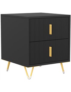 HOMCOM Elegant Fluted Bedside Table - Black/Gold-Tone