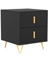 HOMCOM Elegant Fluted Bedside Table - Black/Gold-Tone