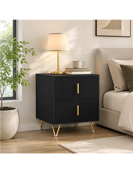 HOMCOM Elegant Fluted Bedside Table - Black/Gold-Tone - pic 211240 | FastDaddyshop