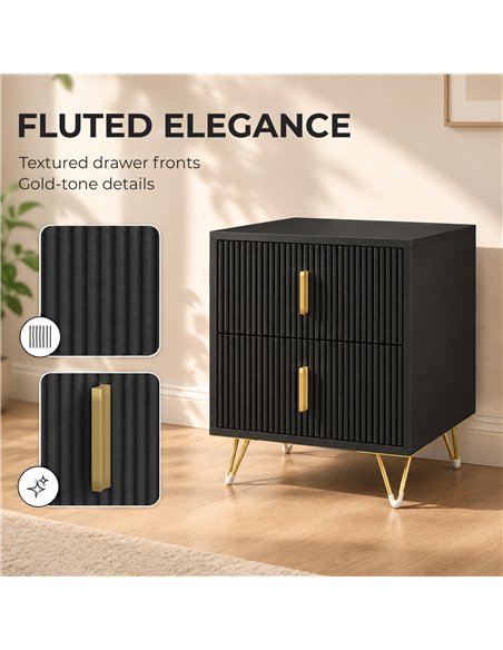HOMCOM Elegant Fluted Bedside Table - Black/Gold-Tone - pic 211242 | FastDaddyshop