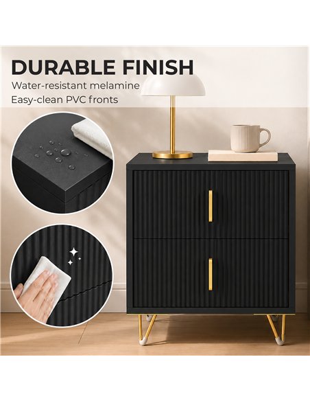 HOMCOM Elegant Fluted Bedside Table - Black/Gold-Tone - pic 211244 | FastDaddyshop