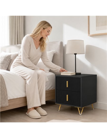 HOMCOM Elegant Fluted Bedside Table - Black/Gold-Tone - pic 211246 | FastDaddyshop