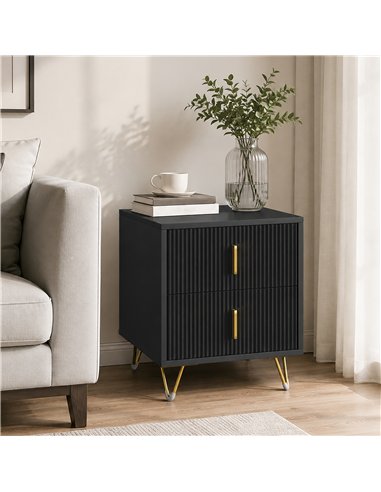 HOMCOM Elegant Fluted Bedside Table - Black/Gold-Tone